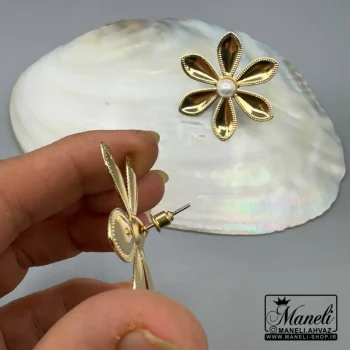 گوشواره طلایی گل میخی با ترکیب مروارید|14040743 - Image 3