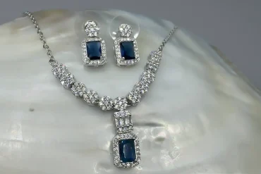 نیم ست جواهری نگین سورمه ای