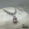 نیم ست جواهری نگین صورتی رنگ ثابت
