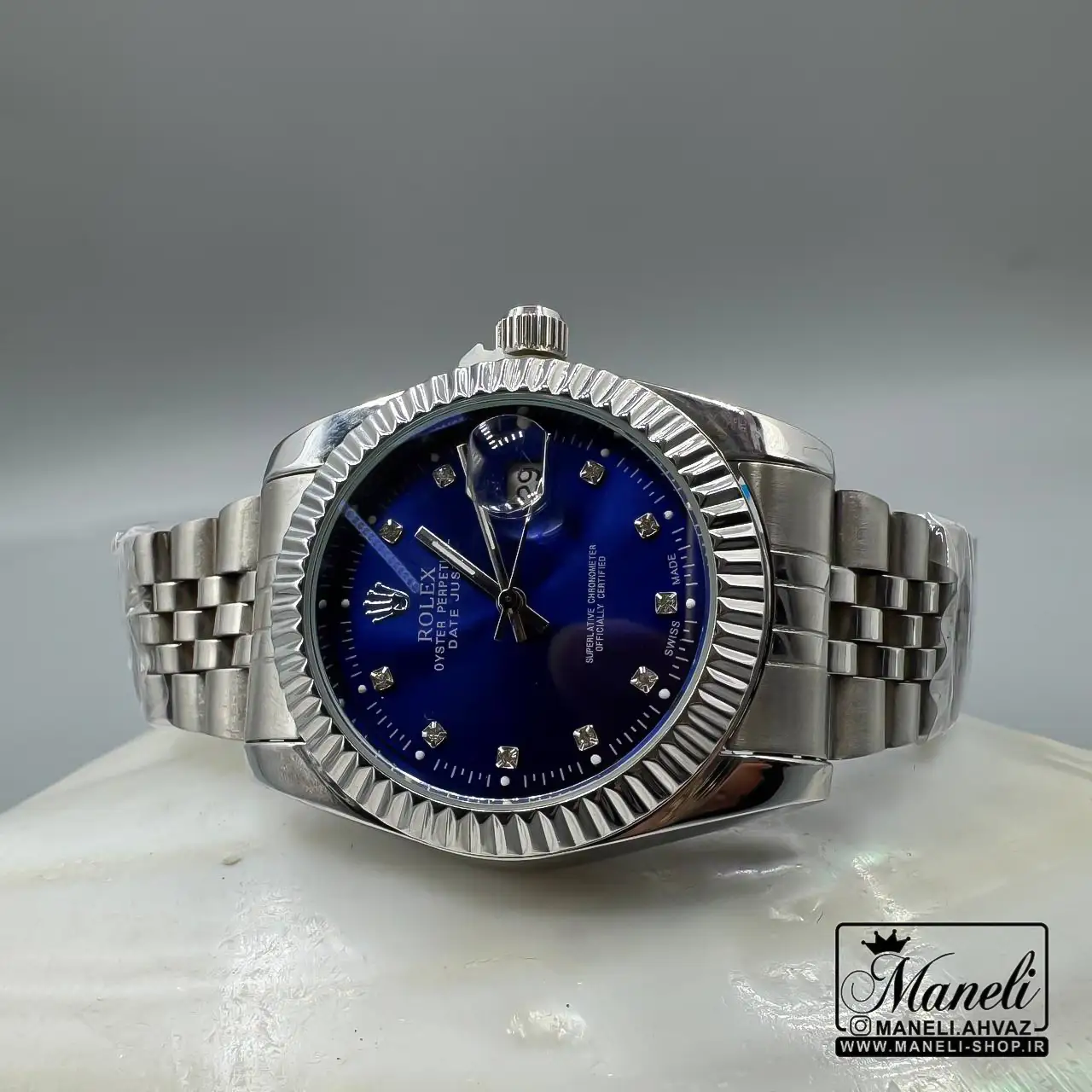 rolex22 ساعت رولکس نقره ای صفحه ای آبی|14040802 - Image 3