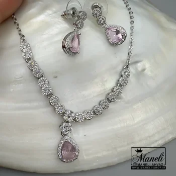 نیم ست جواهری نگین صورتی رنگ ثابت|14040762 - Image 2