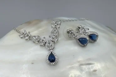 نیم ست جواهری نگین سورمه ای