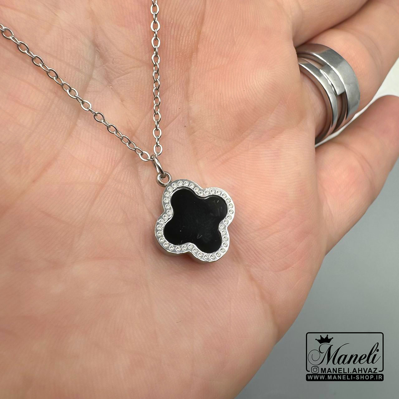 vankilif44 گردنبند ونکلیف نقره ای دو رو استیل - Image 4