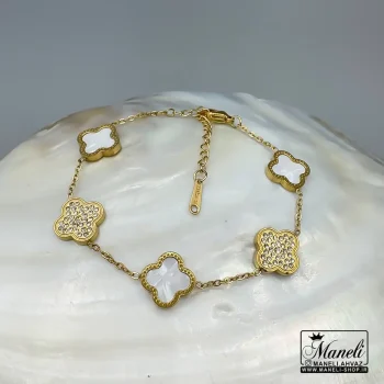 دستبند ونکلیف زنانه سفید و طلایی