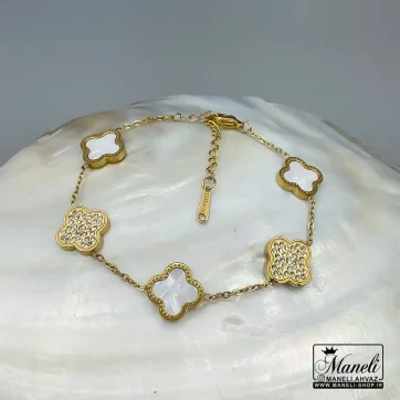 دستبند ونکلیف زنانه سفید و طلایی