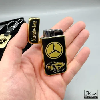 ست هدیه ای فندک و جاکلیدی و خودکار طرح بنز طلایی 14040808 - Image 3