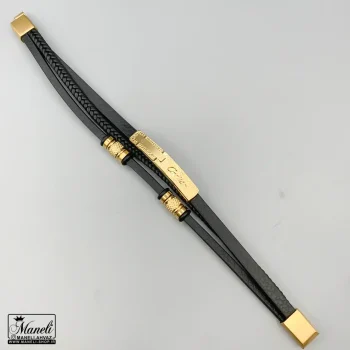 خرید و قیمت دستبند چرم پلاک دار سه ردیفه با نماد cartier طلایی