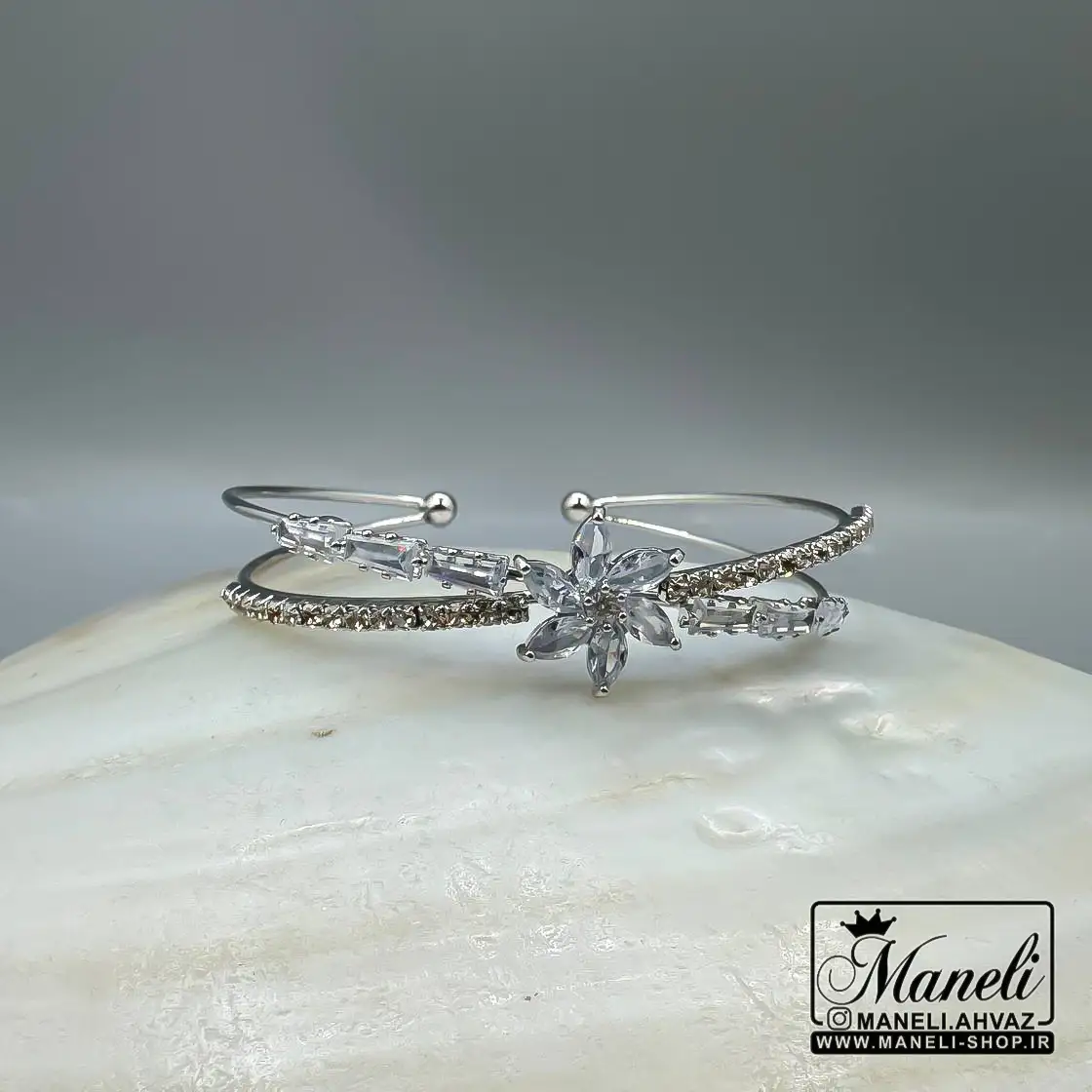 dastband 0 دستبند نقره ای زنانه رنگ ثابت نگین دار |140408100 - Image 1