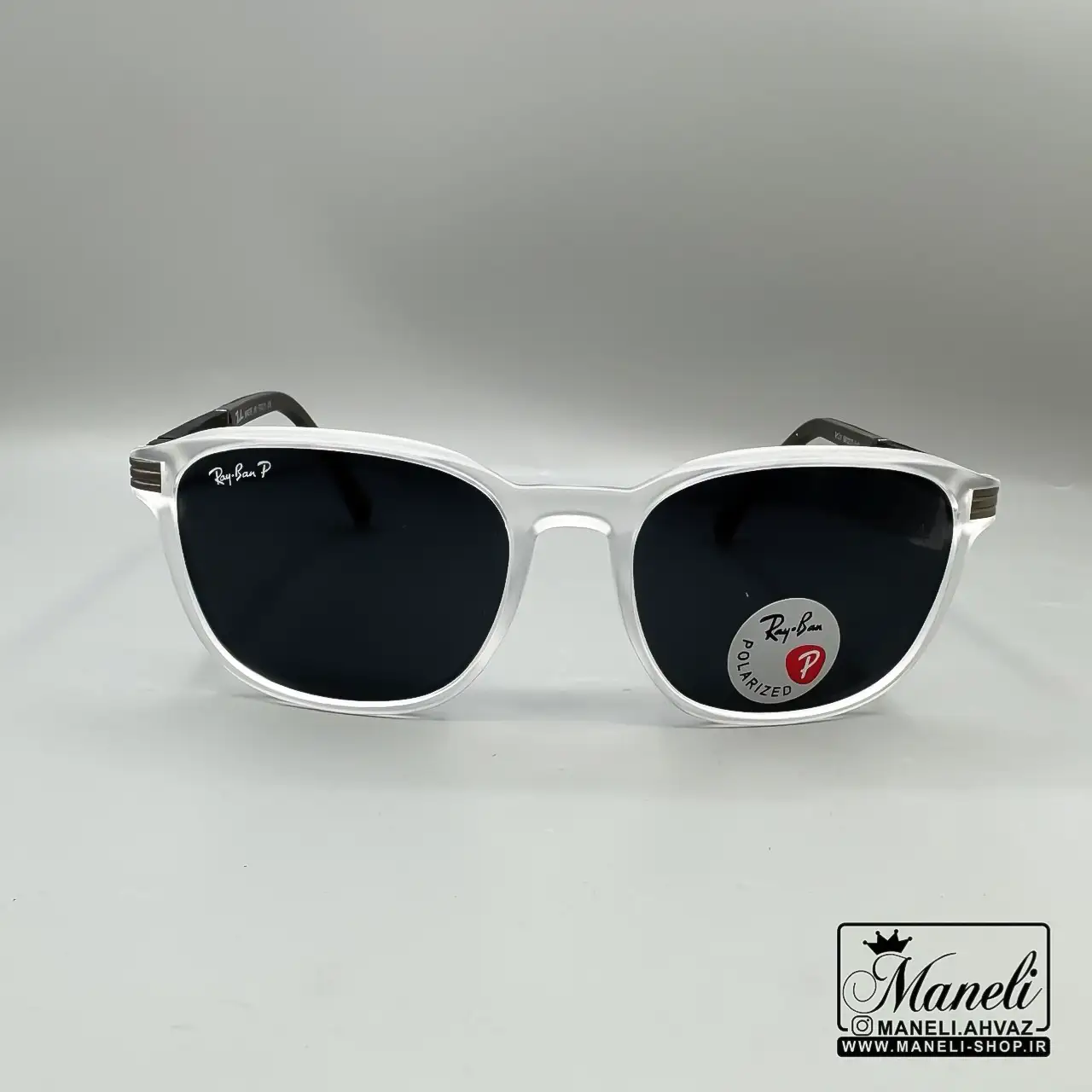 عینک ری بن شیشه مشکی قاب سفید