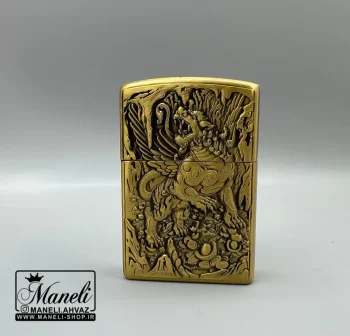 فندک طرح زیپو گازی زیتونی مدل اژدها|14040903