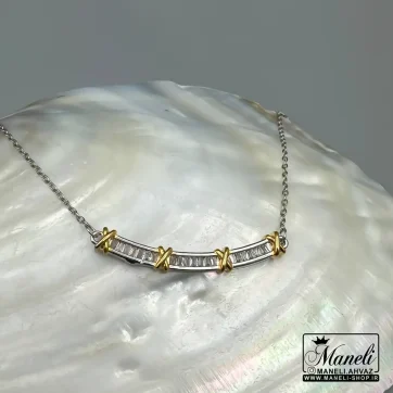 گردنبند تیفانی ضربدری سفید و طلایی