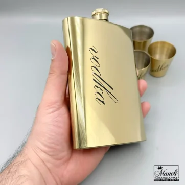 ست هیپ فلاسک و شات طلایی ساده 14040811