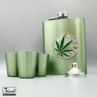 ست هیپ فلاسک و شات استیل - طرح برگ سبز 14040805