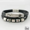 خرید دستبند چرم پلاک دار سه ردیفه با نماد رولکس نقره ای