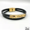 خرید دستبند چرم مردانه دوردیفه با پلاک cartier طلایی