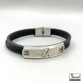 خرید و قیمت دستبند چرم مردانه دوردیفه با پلاک لویی ویتون LV نقره ای