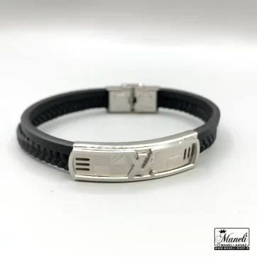 خرید و قیمت دستبند چرم مردانه دوردیفه با پلاک لویی ویتون LV نقره ای