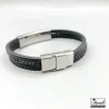 دستبند چرم مردانه دوردیفه با پلاک لویی ویتون LV نقره ای 14040837 - Image 3