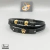 خرید و قیمت دستبند چرم پلاک دار سه ردیفه با نماد رولکس طلایی