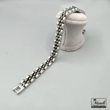 خرید و قیمت دستبند مردانه رولکس مشکی نقره ای 9 میل