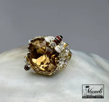 انگشتر زنانه رنگ ثابت با نگین سوارسکی شامپاینی زیبا|14040951 - Image 4