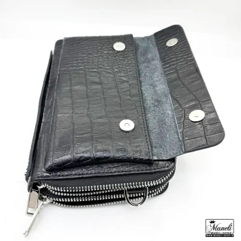 کیف دستی  و دوشی چرم طبیعی طرح کروکدیلی مشکی - Image 6