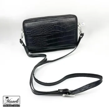 کیف دستی  و دوشی چرم طبیعی طرح کروکدیلی مشکی - Image 2