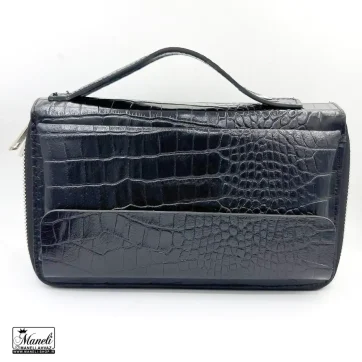 کیف دستی و دوشی چرم طبیعی طرح کروکدیلی مشکی