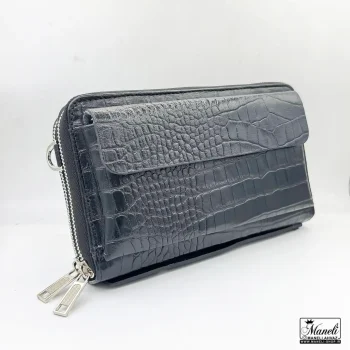 کیف دستی  و دوشی چرم طبیعی طرح کروکدیلی مشکی - Image 7