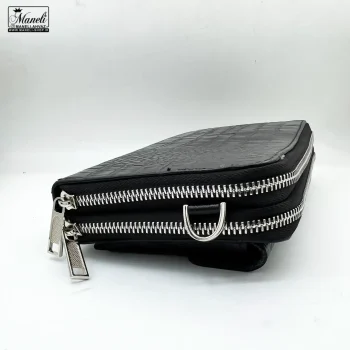 کیف دستی  و دوشی چرم طبیعی طرح کروکدیلی مشکی - Image 8