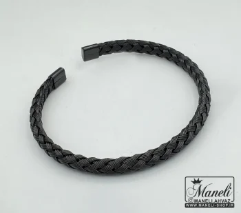 دستبند بنگل مردانه حصیری استیل مشکی - Image 4