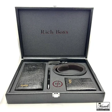 خرید ست چرم طبیعی مردانه کیف ، کمربند ، جاکارتی ، خودکار | رنگ مشکی