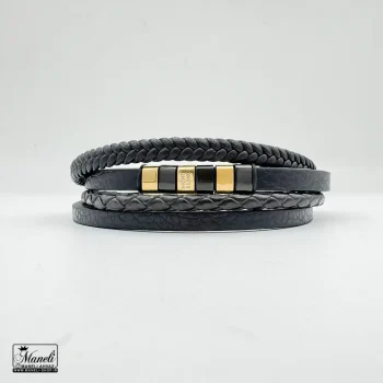 دستبند چرم 4 لاین مردانه | مشکی طلایی - Image 2