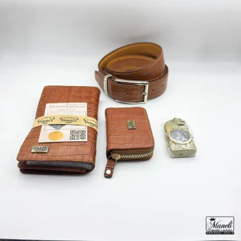 ست چرم طبیعی مردانه دنیس | کیف ، کمربند ، فندک ، جاکارتی - Image 3