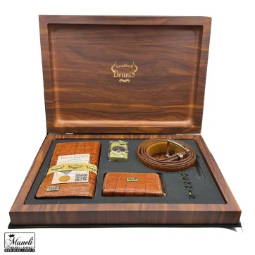 خرید ست چرم طبیعی مردانه دنیس | کیف ، کمربند ، فندک ، جاکارتی