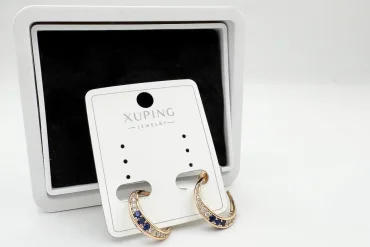 گوشواره میخی ژوپینگ | طلایی | دو طرح نگین قرمز و نگین آبی