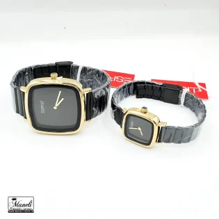 خرید ست ساعت مردانه زنانه اسپریت مربعی تمام مشکی با قاب طلایی | اورجینال