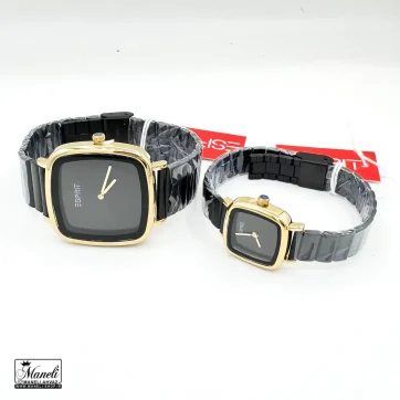 خرید ست ساعت مردانه زنانه اسپریت مربعی تمام مشکی با قاب طلایی | اورجینال