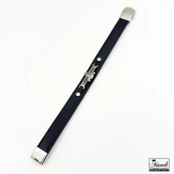 خرید دستبند مردانه چرم با پلاک فروهر استیل رنگ نقره ای