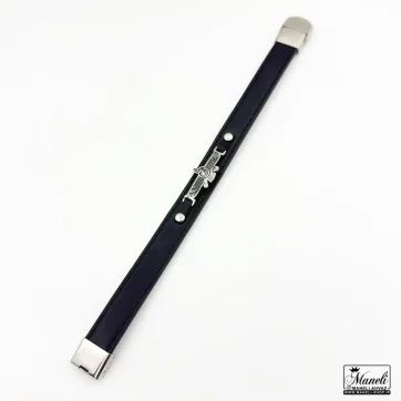 خرید دستبند مردانه چرم با پلاک فروهر استیل رنگ نقره ای