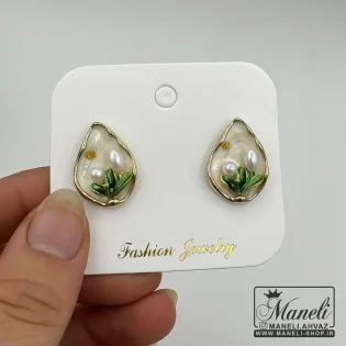 گوشواره اشکی سفید میناکاری