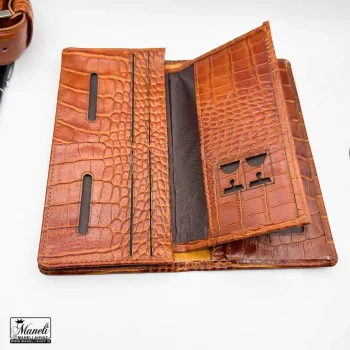 ست چرم طبیعی مردانه کیف ، کمربند ، جاکارتی ، خودکار | رنگ عسلی - Image 6