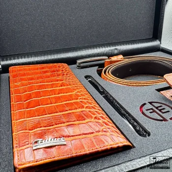 ست چرم طبیعی مردانه کیف ، کمربند ، جاکارتی ، خودکار | رنگ عسلی - Image 3