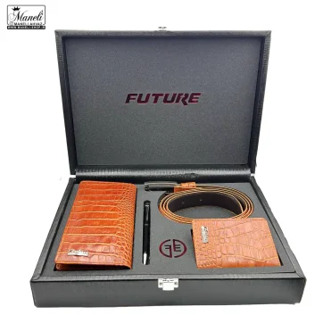 خرید ست چرم طبیعی مردانه کیف ، کمربند ، جاکارتی ، خودکار | رنگ عسلی