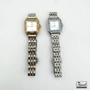 خرید ساعت صفحه مربع زنانه قاب نگین دار | نقره ای و طلایی نقره ای