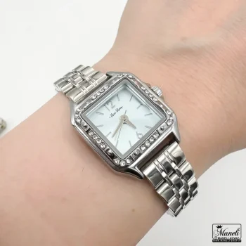 ساعت صفحه مربع زنانه قاب نگین دار نقره ای