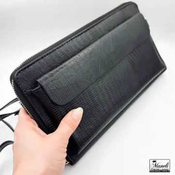 کیف دستی و دوشی چرم طبیعی مشکی کروکودیلی