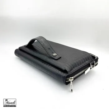 کیف دستی و دوشی چرم طبیعی مشکی کروکودیلی - Image 6