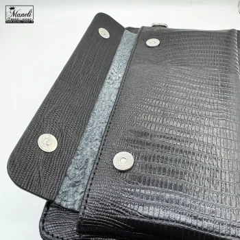 کیف دستی و دوشی چرم طبیعی مشکی کروکودیلی - Image 5