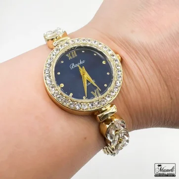 ساعت زنانه نگینی (گندمی) طلایی با قیمت اقتصادی صفحه مشکی